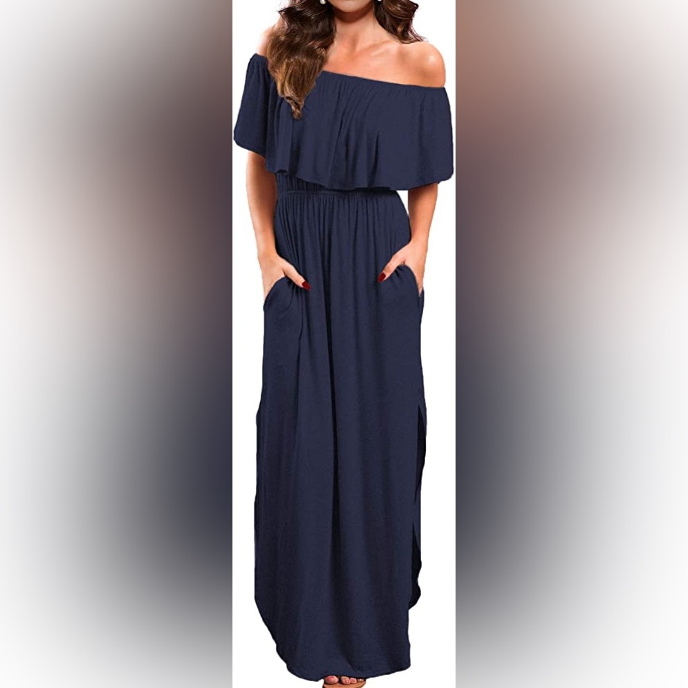 Blue maxi off shoulder dress